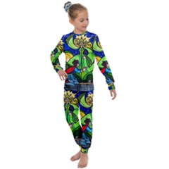 Beauty Stained Glass Rose Kids  Long Sleeve Set  by Cowasu