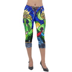 Beauty Stained Glass Rose Lightweight Velour Capri Leggings  by Cowasu