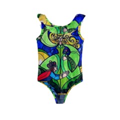 Beauty Stained Glass Rose Kids  Frill Swimsuit by Cowasu