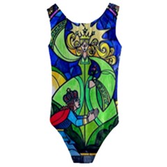 Beauty Stained Glass Rose Kids  Cut-out Back One Piece Swimsuit by Cowasu