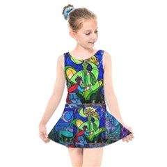 Beauty Stained Glass Rose Kids  Skater Dress Swimsuit by Cowasu