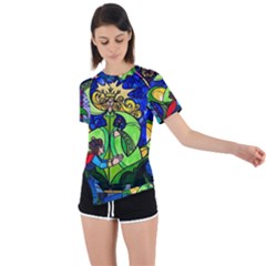 Beauty Stained Glass Rose Asymmetrical Short Sleeve Sports Tee by Cowasu