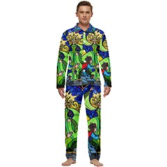 Beauty Stained Glass Rose Men s Long Sleeve Velvet Pocket Pajamas Set by Cowasu