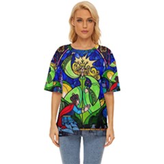 Beauty Stained Glass Rose Oversized Basic Tee by Cowasu