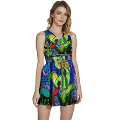 Beauty Stained Glass Rose Sleeveless High Waist Mini Dress by Cowasu