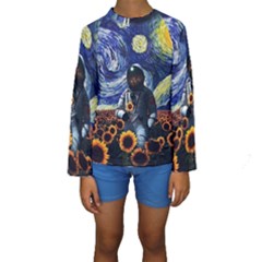 Starry Surreal Psychedelic Astronaut Space Kids  Long Sleeve Swimwear by Cowasu