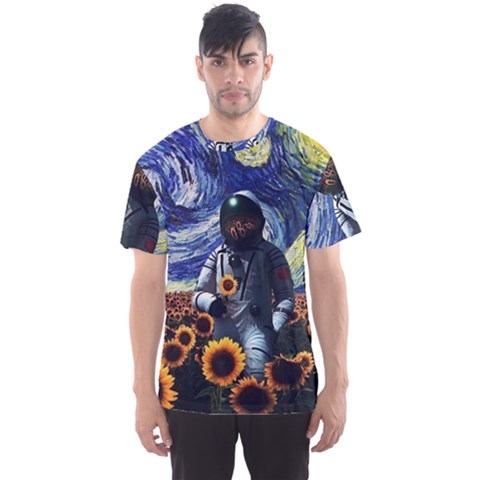 Starry Surreal Psychedelic Astronaut Space Men s Sport Mesh Tee by Cowasu