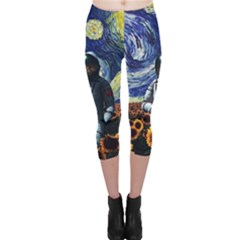 Starry Surreal Psychedelic Astronaut Space Capri Leggings  by Cowasu