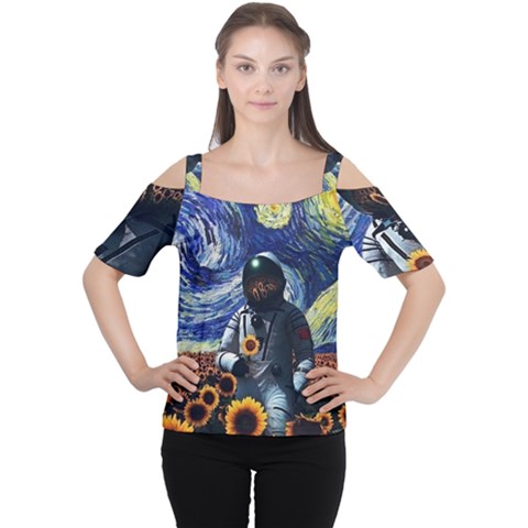 Starry Surreal Psychedelic Astronaut Space Cutout Shoulder Tee by Cowasu