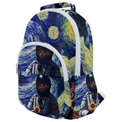 Starry Surreal Psychedelic Astronaut Space Rounded Multi Pocket Backpack by Cowasu