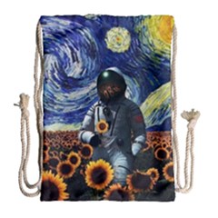 Starry Surreal Psychedelic Astronaut Space Drawstring Bag (large) by Cowasu