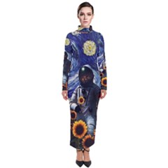 Starry Surreal Psychedelic Astronaut Space Turtleneck Maxi Dress by Cowasu