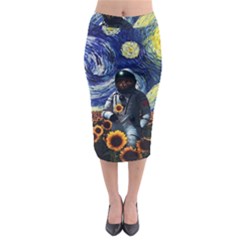 Starry Surreal Psychedelic Astronaut Space Midi Pencil Skirt by Cowasu