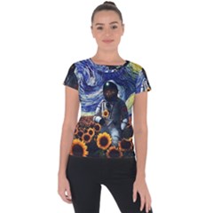 Starry Surreal Psychedelic Astronaut Space Short Sleeve Sports Top  by Cowasu