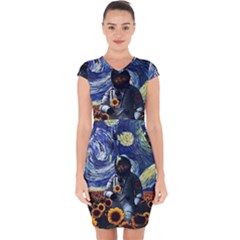 Starry Surreal Psychedelic Astronaut Space Capsleeve Drawstring Dress  by Cowasu