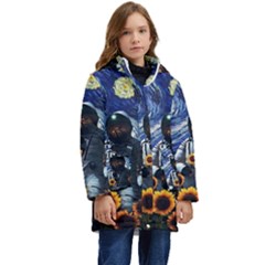 Starry Surreal Psychedelic Astronaut Space Kids  Hooded Longline Puffer Jacket by Cowasu