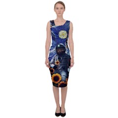 Starry Surreal Psychedelic Astronaut Space Sleeveless Pencil Dress by Cowasu