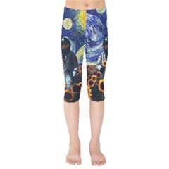 Starry Surreal Psychedelic Astronaut Space Kids  Capri Leggings  by Cowasu