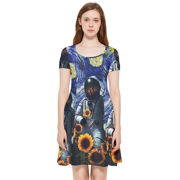 Starry Surreal Psychedelic Astronaut Space Inside Out Cap Sleeve Dress