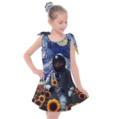 Starry Surreal Psychedelic Astronaut Space Kids  Tie Up Tunic Dress by Cowasu