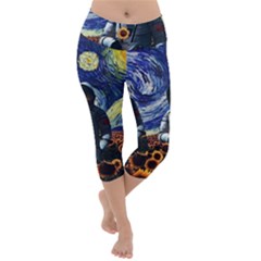 Starry Surreal Psychedelic Astronaut Space Lightweight Velour Capri Yoga Leggings by Cowasu