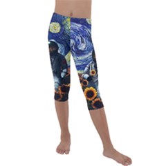 Starry Surreal Psychedelic Astronaut Space Kids  Lightweight Velour Capri Leggings  by Cowasu