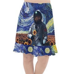 Starry Surreal Psychedelic Astronaut Space Fishtail Chiffon Skirt by Cowasu