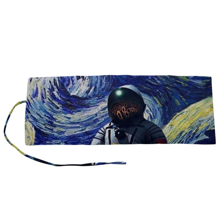 Starry Surreal Psychedelic Astronaut Space Roll Up Canvas Pencil Holder (S)