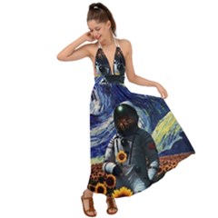 Starry Surreal Psychedelic Astronaut Space Backless Maxi Beach Dress by Cowasu