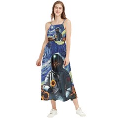 Starry Surreal Psychedelic Astronaut Space Boho Sleeveless Summer Dress by Cowasu