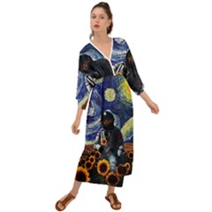 Starry Surreal Psychedelic Astronaut Space Grecian Style  Maxi Dress by Cowasu