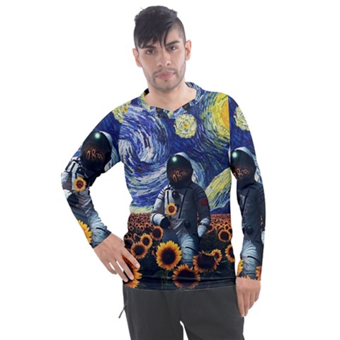 Starry Surreal Psychedelic Astronaut Space Men s Pique Long Sleeve Tee by Cowasu