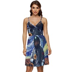 Starry Surreal Psychedelic Astronaut Space V-neck Pocket Summer Dress  by Cowasu