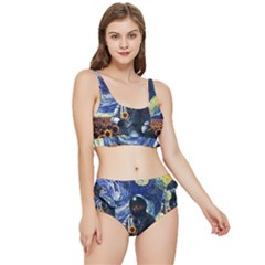 Starry Surreal Psychedelic Astronaut Space Frilly Bikini Set by Cowasu