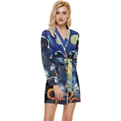 Starry Surreal Psychedelic Astronaut Space Long Sleeve Satin Robe by Cowasu