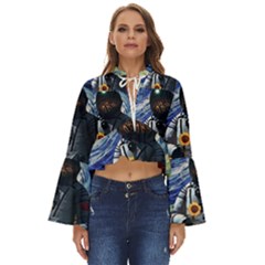 Starry Surreal Psychedelic Astronaut Space Boho Long Bell Sleeve Top by Cowasu