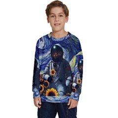 Starry Surreal Psychedelic Astronaut Space Kids  Long Sleeve Jersey by Cowasu