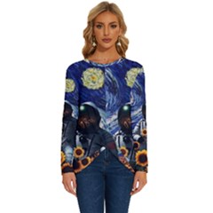 Starry Surreal Psychedelic Astronaut Space Long Sleeve Crew Neck Pullover Top by Cowasu