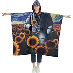 Starry Surreal Psychedelic Astronaut Space Women s Hooded Rain Ponchos by Cowasu