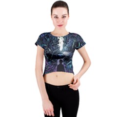 Horror Psychedelic Art Crew Neck Crop Top by Cowasu