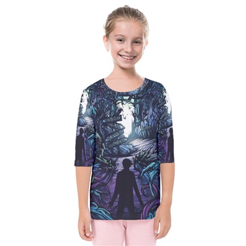 Horror Psychedelic Art Kids  Quarter Sleeve Raglan Tee by Cowasu