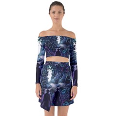 Horror Psychedelic Art Off Shoulder Top With Skirt Set by Cowasu