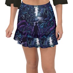 Horror Psychedelic Art Fishtail Mini Chiffon Skirt by Cowasu