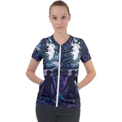 Horror Psychedelic Art Short Sleeve Zip Up Jacket by Cowasu