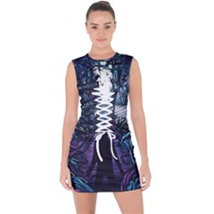 Horror Psychedelic Art Lace Up Front Bodycon Dress by Cowasu