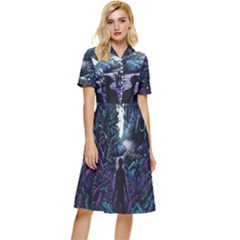 Horror Psychedelic Art Button Top Knee Length Dress by Cowasu