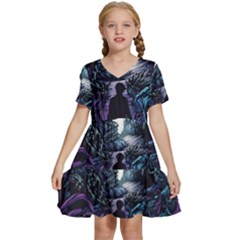 Horror Psychedelic Art Kids  Short Sleeve Tiered Mini Dress by Cowasu