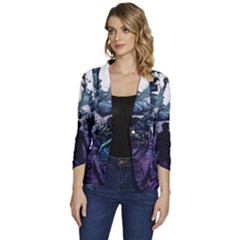 Horror Psychedelic Art Women s One-button 3/4 Sleeve Short Jacket