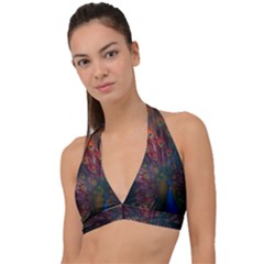 Red Peacock Feather Halter Plunge Bikini Top by Cowasu