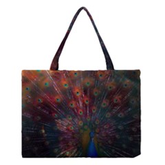 Red Peacock Feather Medium Tote Bag by Cowasu